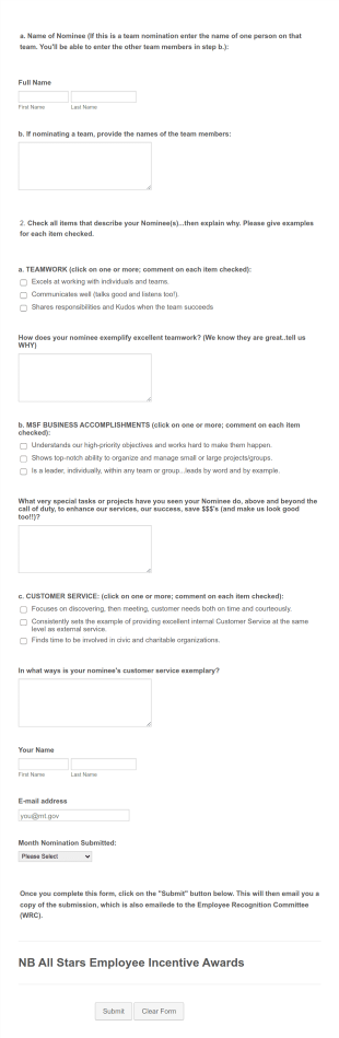 Employee Nomination Form Template