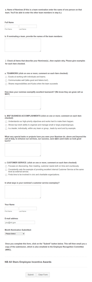 Employee Nomination Form Template