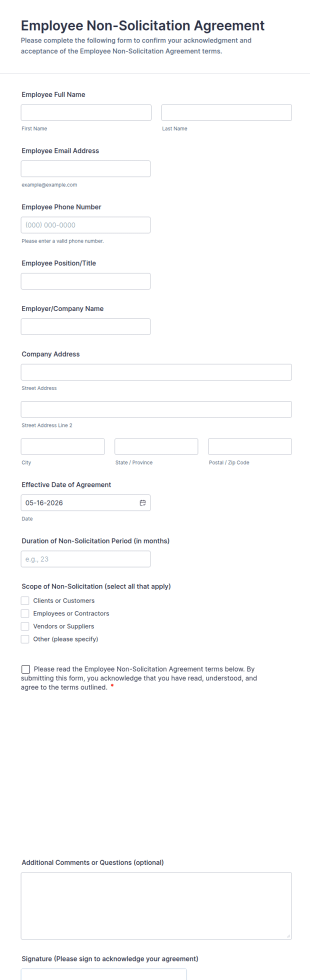 Employee Non Solicitation Agreement Form Template