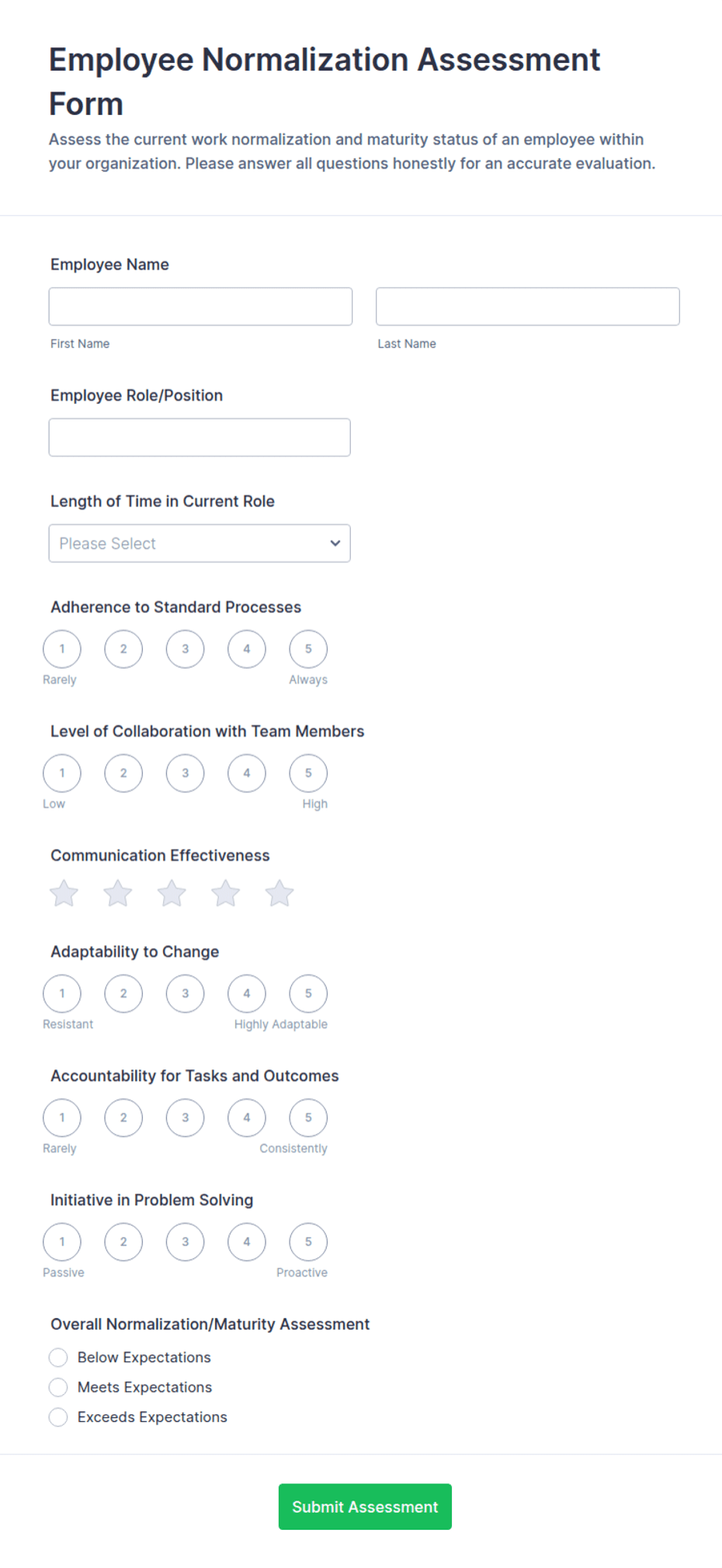 Employee Normalization Assessment Form Template | Jotform