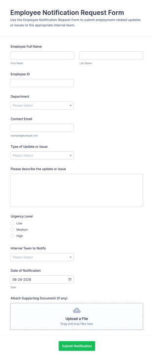 Employee Notification Request Form Template