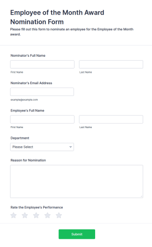 Employee Of The Month Award Nomination Form Template