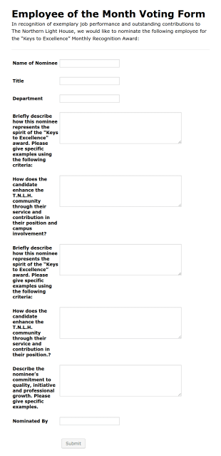 Employee Of The Month Ballot Form Template