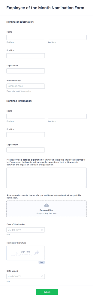 Employee Of The Month Nomination Form Template