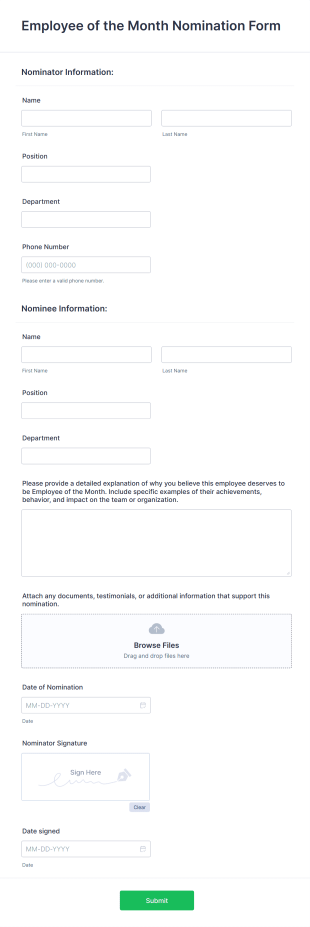Employee Of The Month Nomination Form Template