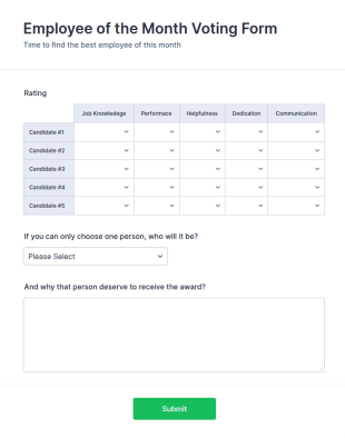 Employee Of The Month Voting Form Template