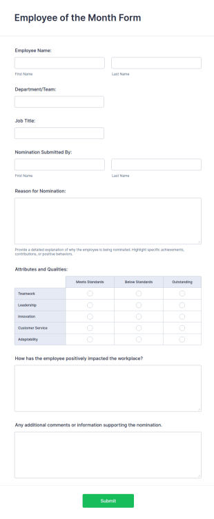 Employee Of The Month Form Template