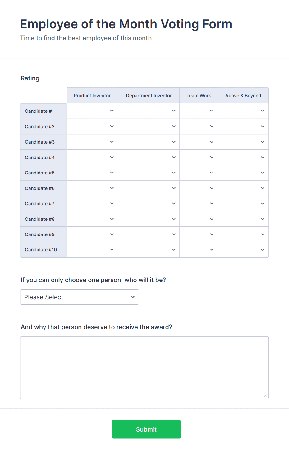 Employee of the Quarter Voting Form Template | Jotform
