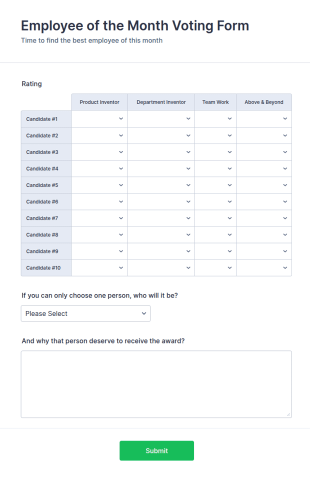 Employee Of The Quarter Voting Form Template
