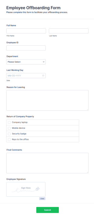Employee Offboarding Form Template