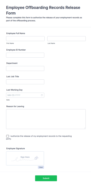 Employee Offboarding Records Release Form Template