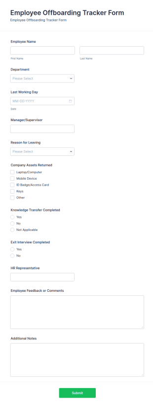 Employee Offboarding Tracker Form Template