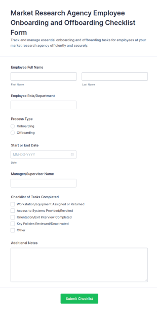 Employee Onboarding And Offboarding Checklist Form Template