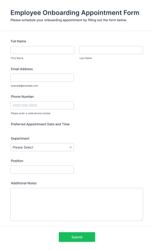 Employee Onboarding Appointment Form Template