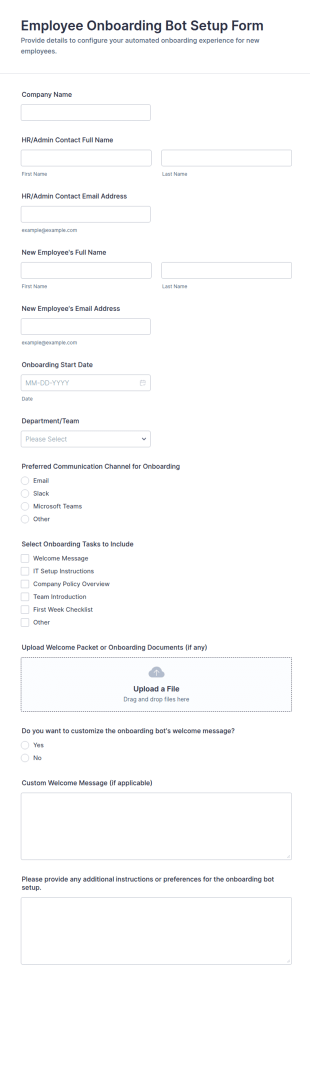 Employee Onboarding Bot Setup Form Template