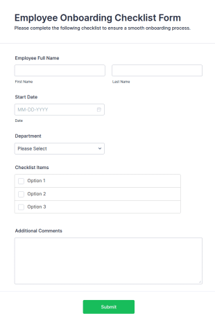 Employee Onboarding Checklist Form Template