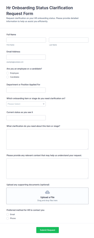 Employee Onboarding Clarification Request Form Template