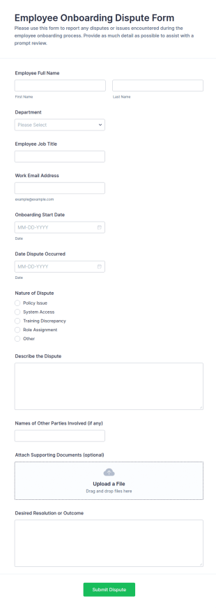 Employee Onboarding Dispute Form Template