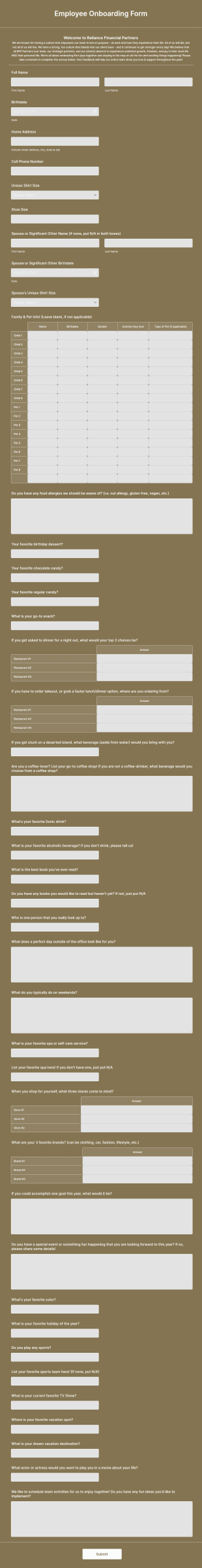 RFP Employee Live On Purpose Form Template