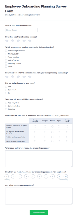 Employee Onboarding Planning Survey Form Template