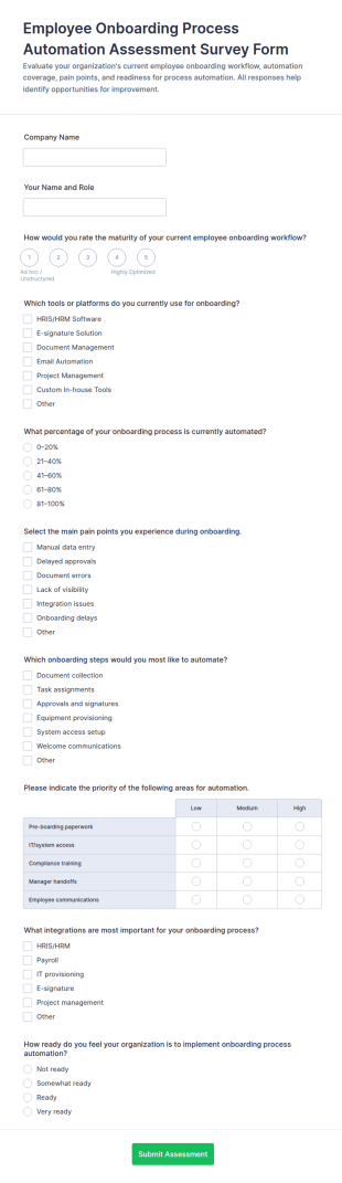 Employee Onboarding Process Automation Assessment Form Template