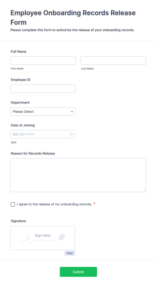 Employee Onboarding Records Release Form Template