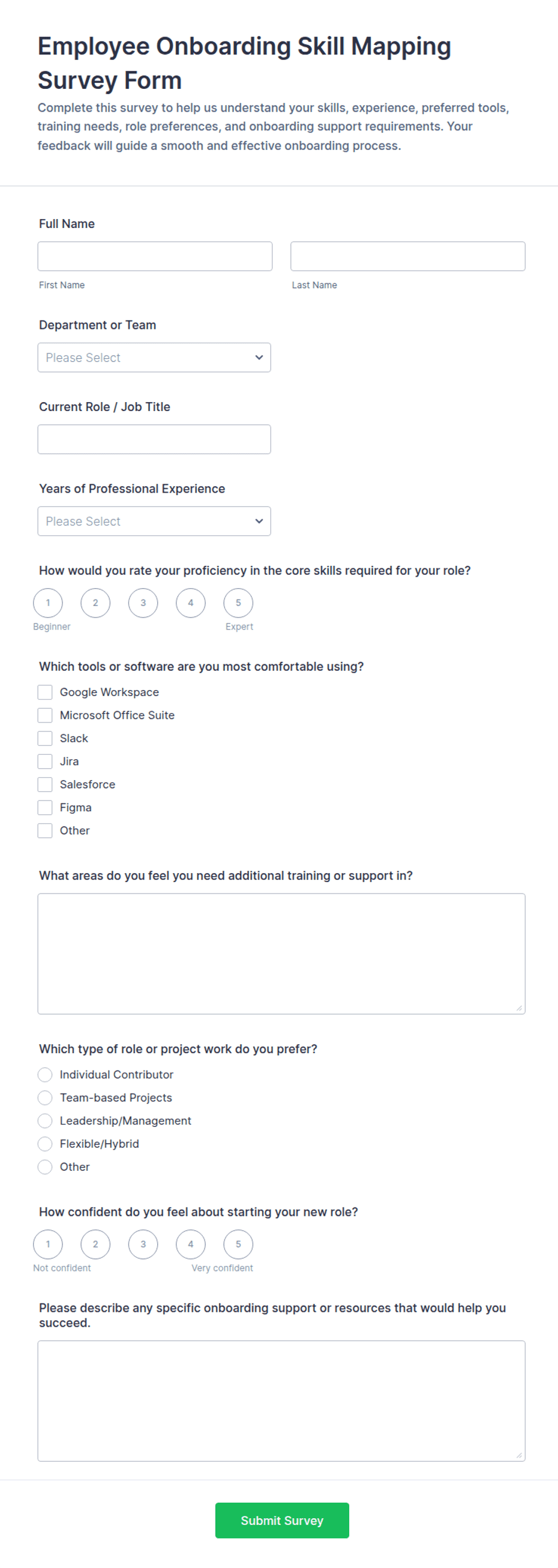 Employee Onboarding Skill Mapping Survey Form Template | Jotform
