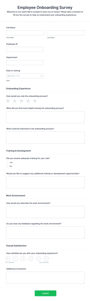 Employee Onboarding Survey Form Template