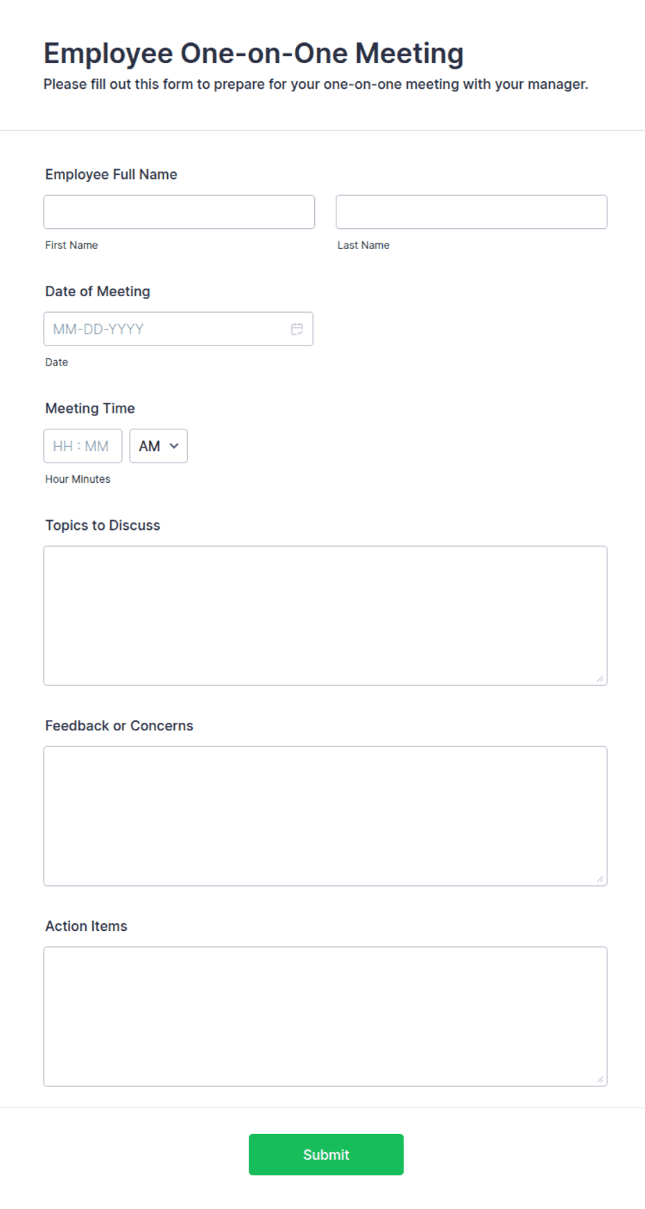 Employee One-on-One Meeting Form Template | Jotform