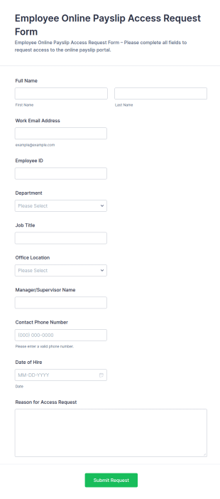 Employee Online Payslip Access Request Form Template