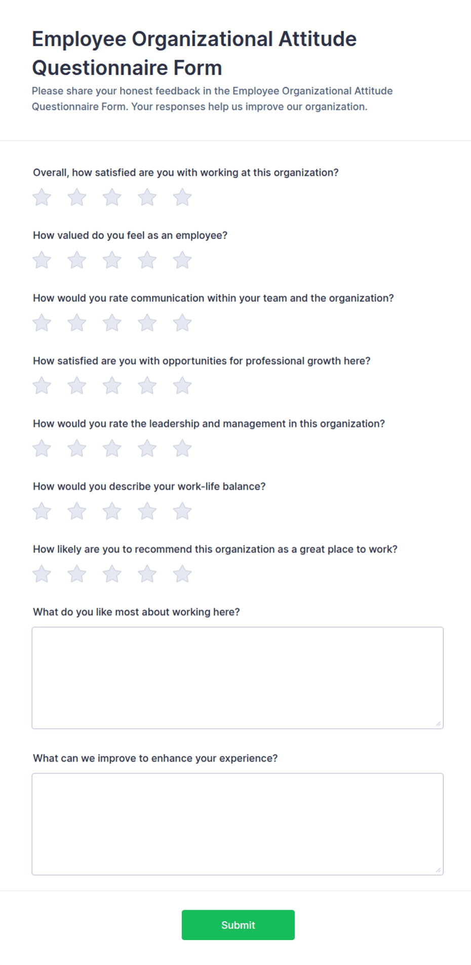 Employee Organizational Attitude Questionnaire Form Template | Jotform