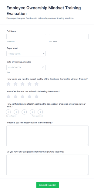 Employee Ownership Mindset Training Evaluation Form Template