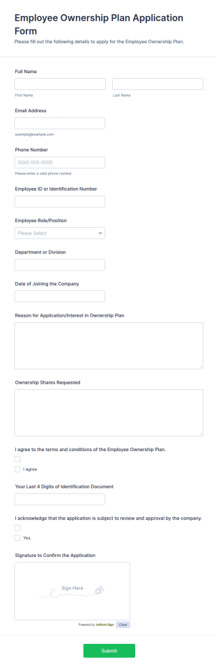 Employee Ownership Plan Application Form Template