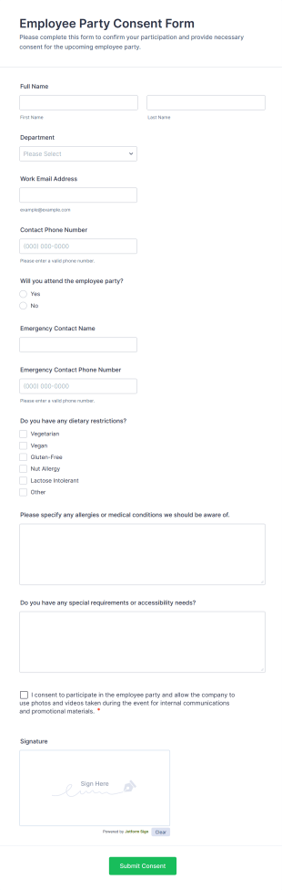 Employee Party Consent Form Template
