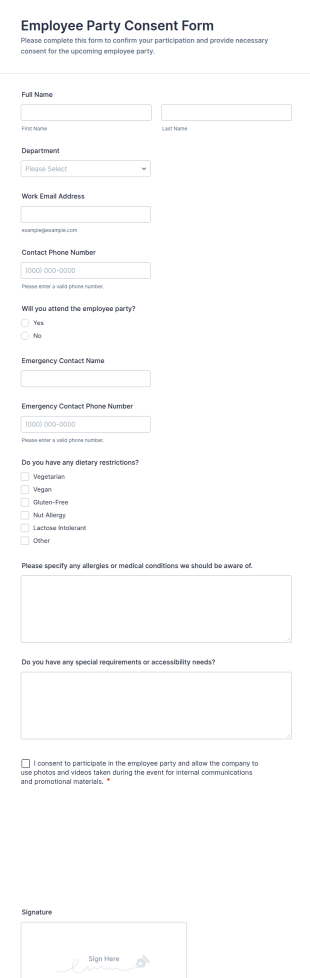 Employee Party Consent Form Template