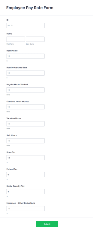 Employee Pay Rate Form Template