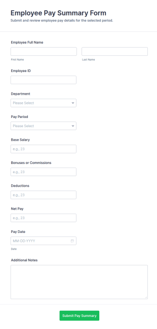 Employee Pay Summary Form Template
