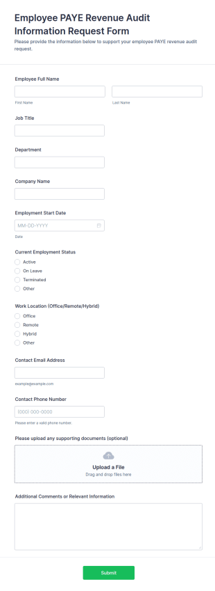 Employee PAYE Revenue Audit Information Request Form Template