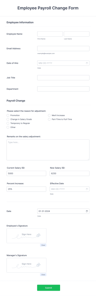 Employee Payroll Change Form Template