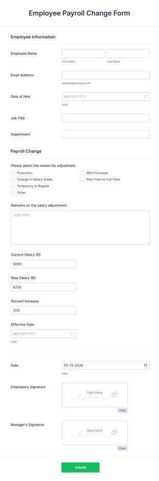 Employee Payroll Change Form Template