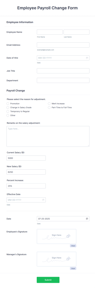 Employee Payroll Change Form Template