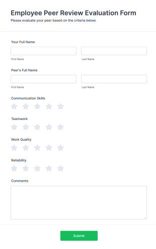 Employee Peer Review Evaluation Form Template