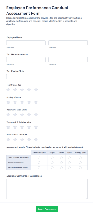 Employee Performance Conduct Assessment Form Template