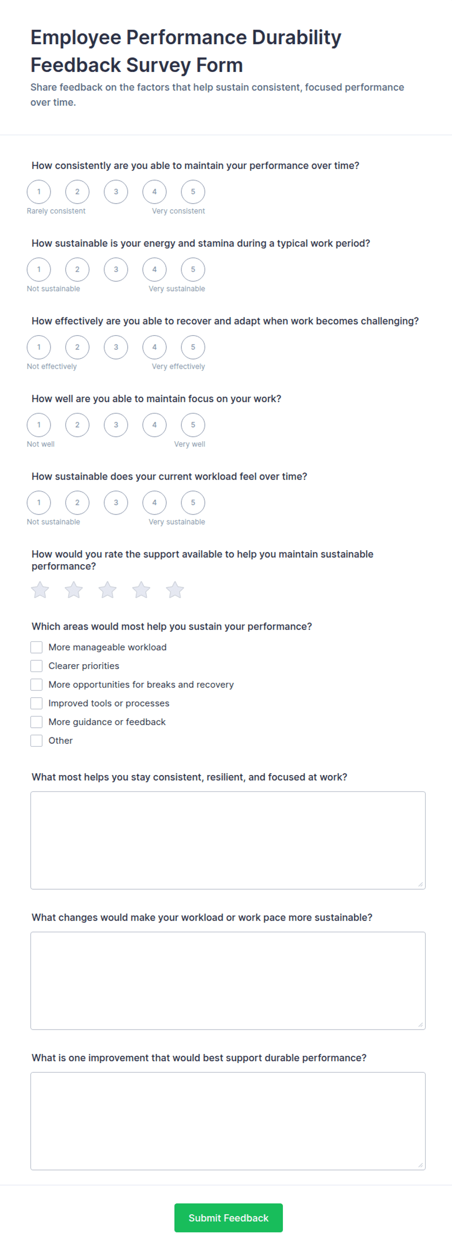 Employee Performance Durability Feedback Form Template | Jotform