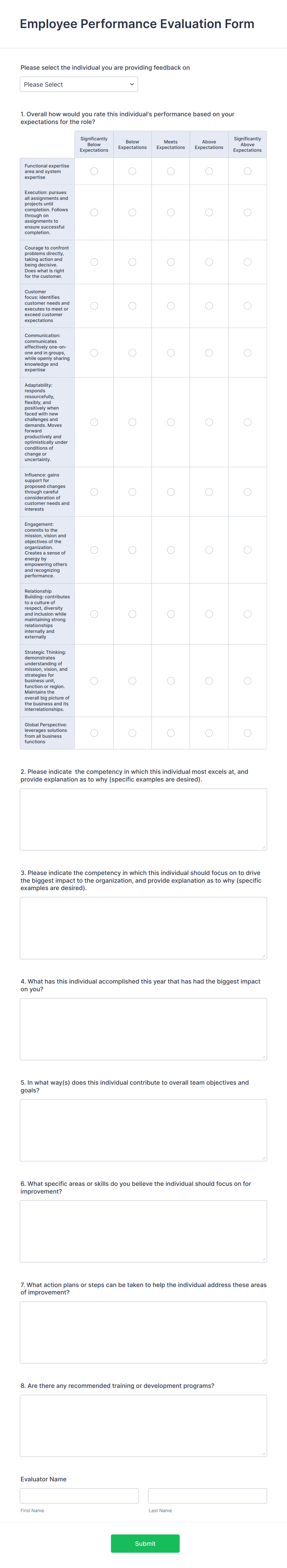Employee Performance Evaluation Form Template | Jotform