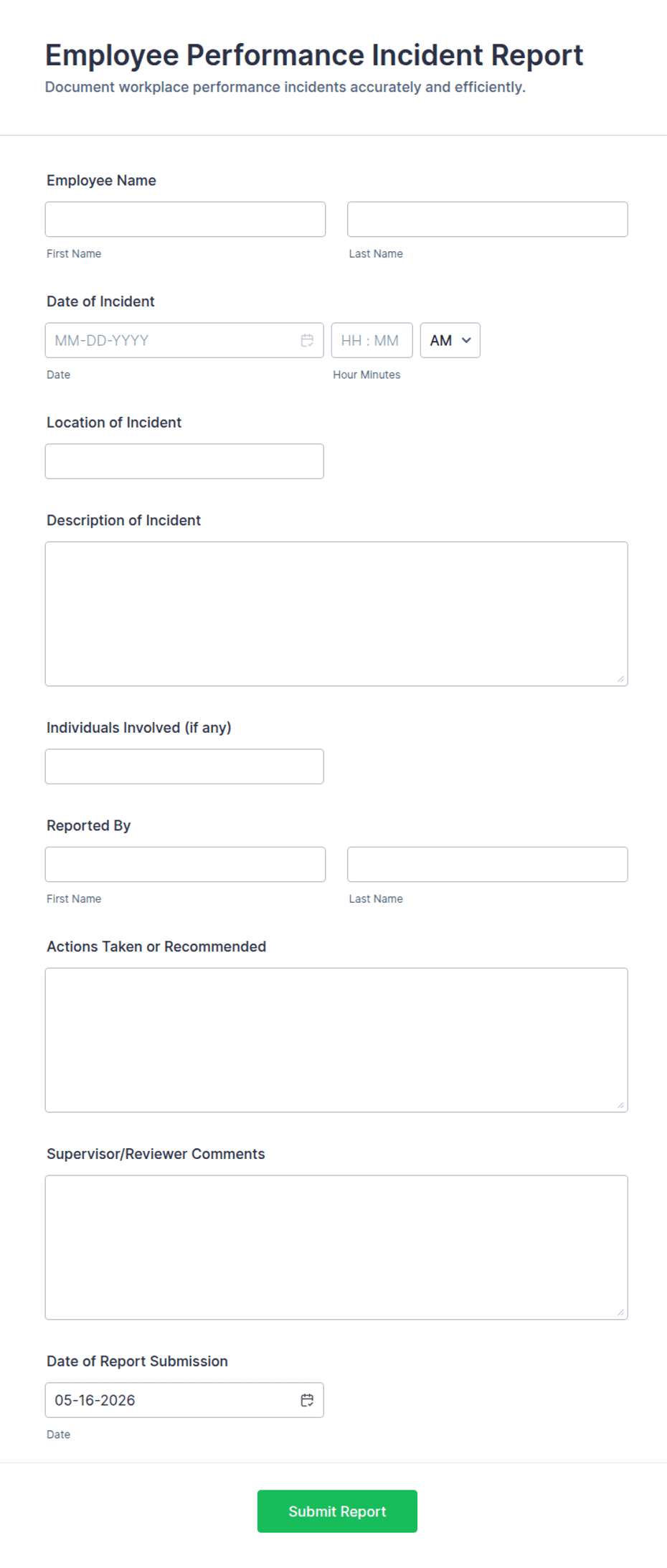Employee Performance Incident Report Form Template | Jotform