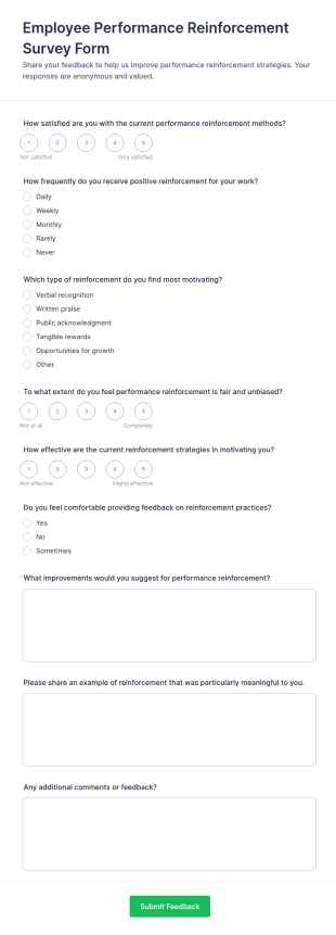 Employee Performance Reinforcement Survey Form Template