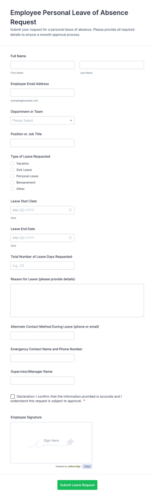 Employee Personal Leave Of Absence Request Form Template