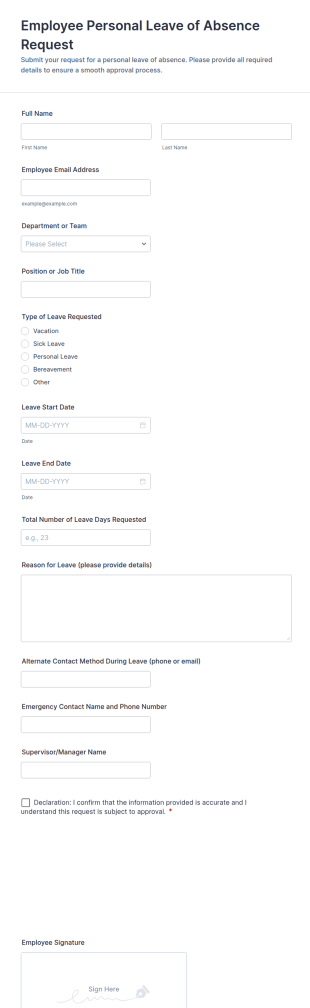 Employee Personal Leave Of Absence Request Form Template