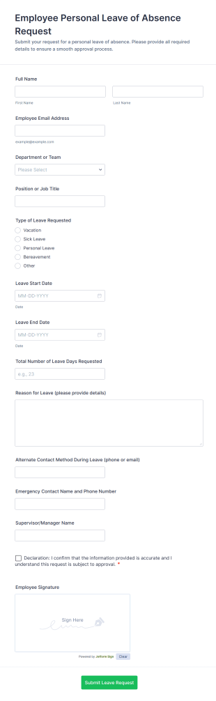 Employee Personal Leave Of Absence Request Form Template